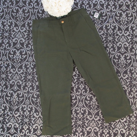 NWT Ralph Lauren Army Green Wide Leg Capri Pants 8 - Picture 3 of 8